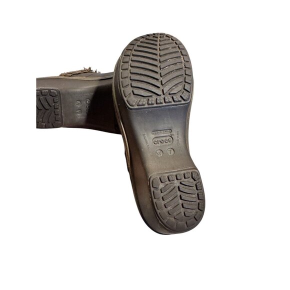 Crocs Cobbler Eva Faux Lined Clogs Wedge Heel Size W7 Brown Comfortable Slip-On - Picture 6 of 7